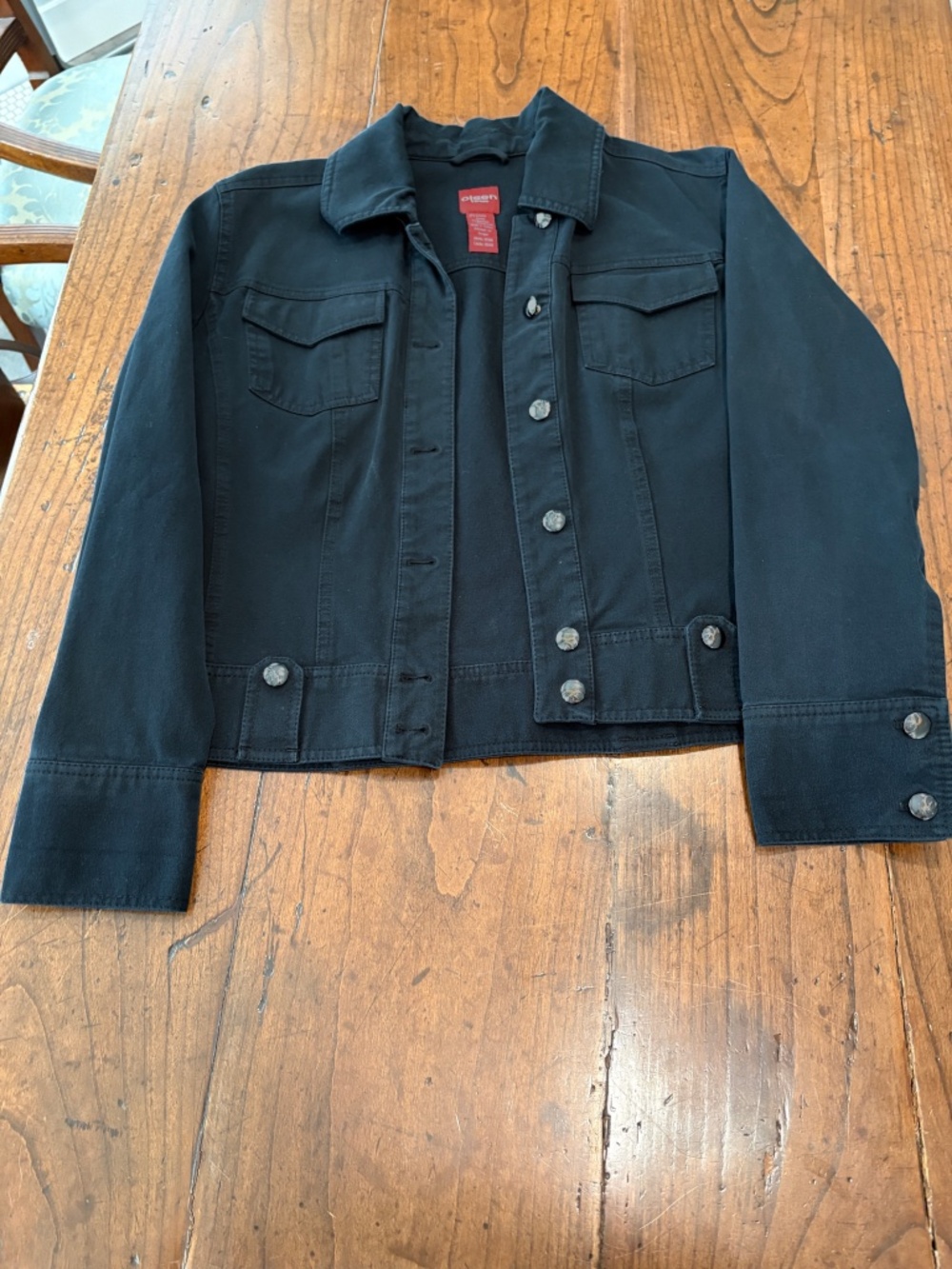 Olsen Europe Black Soft Stretch Cotton Twill Utility Trucker Jacket Size M